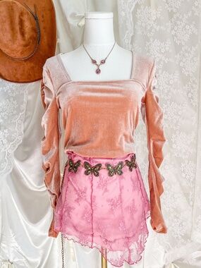 Soft Nude Blush Terracotta Velvety Square Neck Top Coquette Balletcore